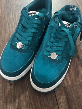 A Bathing Ape Teal Men’s Low-Top Sneakers - Premium Suede Comfort
